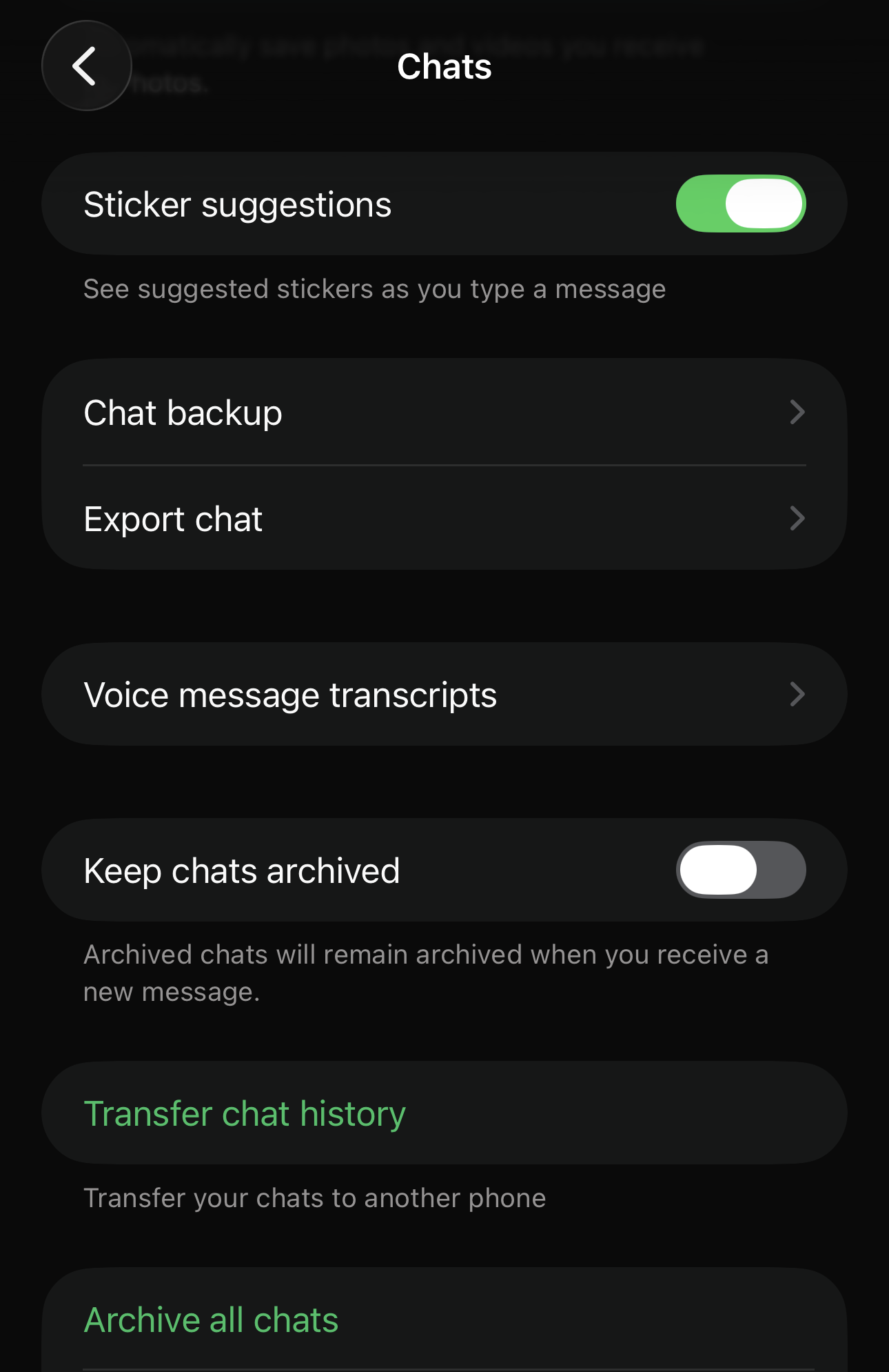 El ajuste de WhatsApp para mantener los chats archivados, desactivado